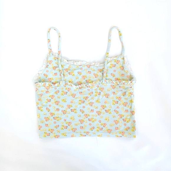 PacSun PacCares Blue Floral Crop Top Small Button-Down Ruffle Trim Sleeveless - Picture 2 of 4